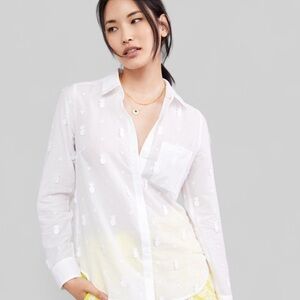 Anthropologie Maeve Classic Embroidered Buttondown